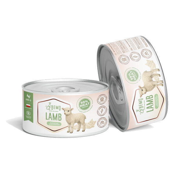 Bemo Cat Lamb – dwie puszki monobiałkowej mokrej karmy dla kota z jagnięciną 200 g