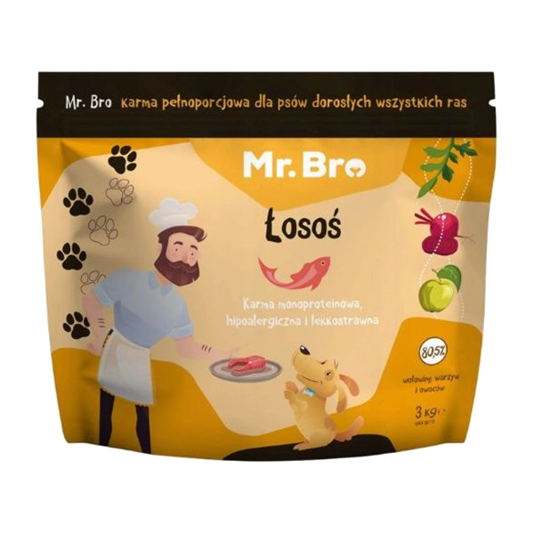 Mr. Bro – monobiałkowa z łososiem – 9. miejsce w rankingu suchych karm hipoalergicznych dla psa dorosłego
