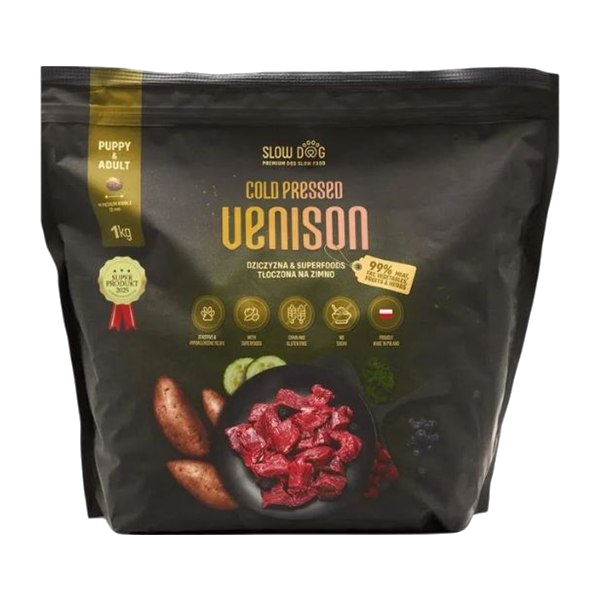 Slow Dog – Dziczyzna & Superfoods tłoczona na zimno – 7. miejsce w rankingu suchych karm hipoalergicznych dla psa dorosłego